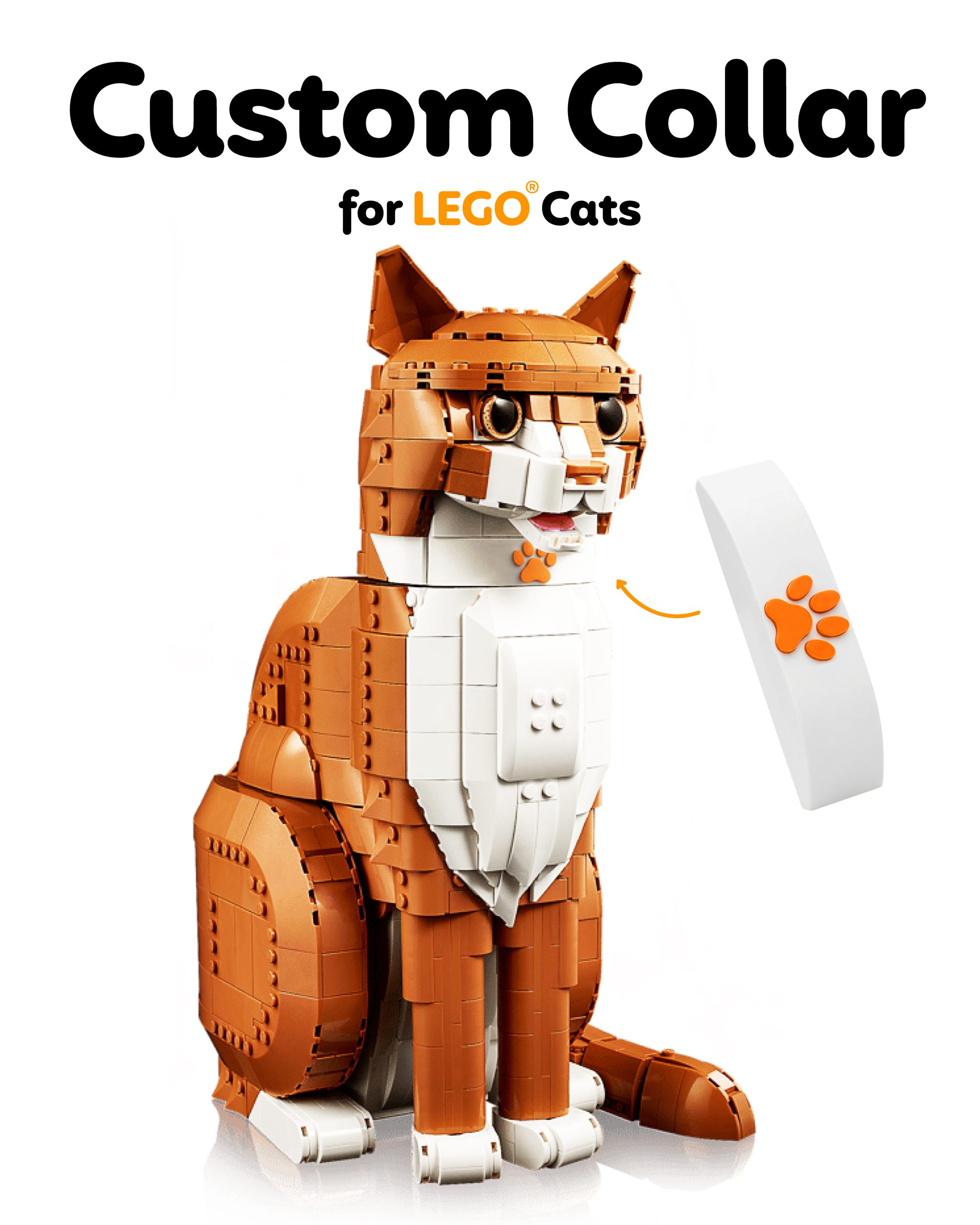Custom Collar Accessory Compatible with LEGO Tuxedo Cat and LEGO Orange Cat, 2-Pack 3D Printed Paw Collars, Black Paw and Orange Paw - Image 8