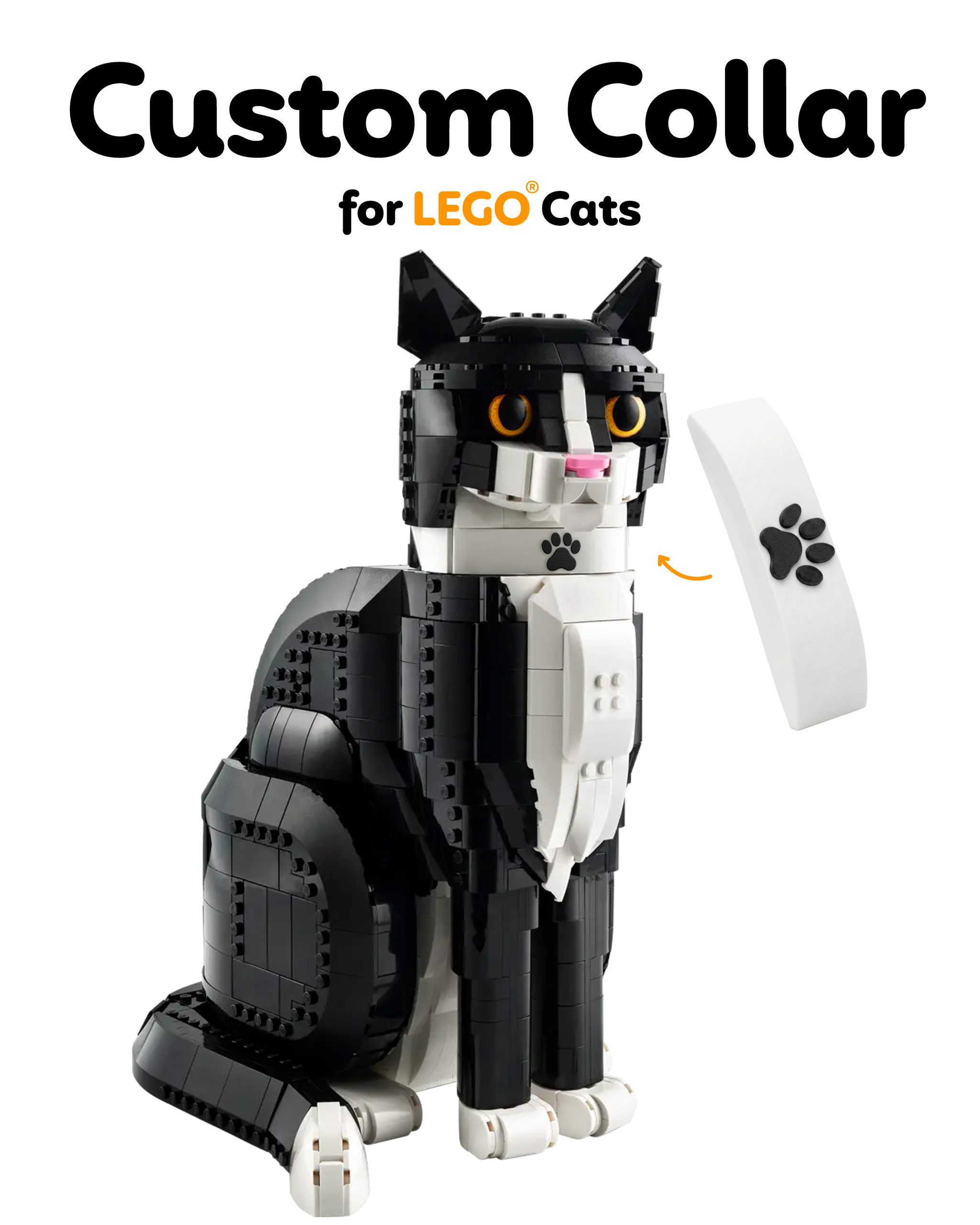 Custom Collar Accessory Compatible with LEGO Tuxedo Cat and LEGO Orange Cat, 2-Pack 3D Printed Paw Collars, Black Paw and Orange Paw - Image 10